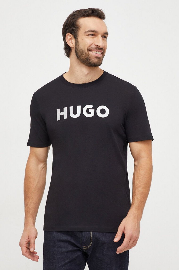 HUGO t-shirt bawełniany męski kolor czarny z nadrukiem 50506996