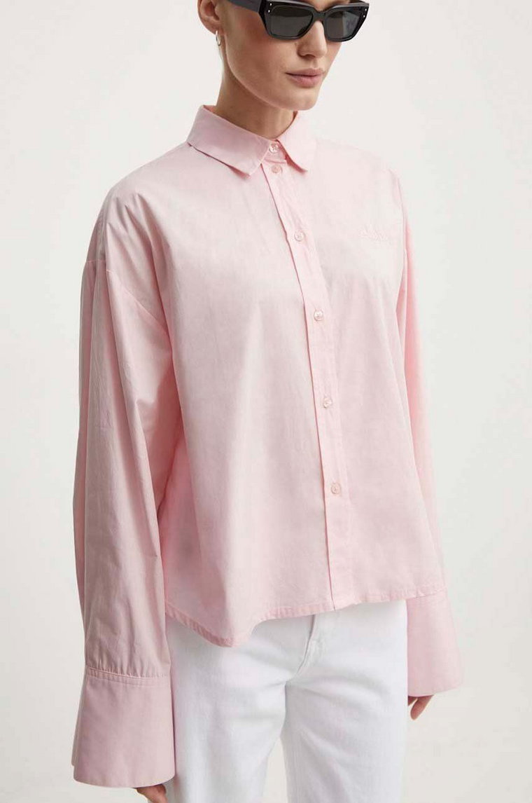 2NDDAY koszula bawełniana 2ND Clara - Fine Crispy Popli damska kolor różowy relaxed z kołnierzykiem klasycznym 2244135287