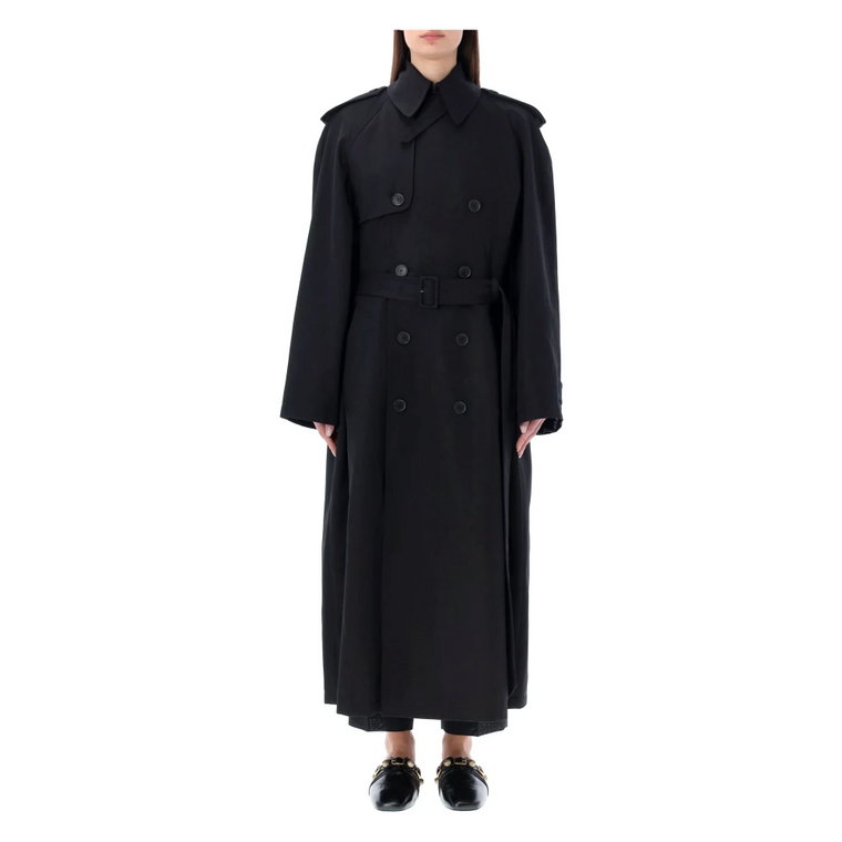 Czarny Oversize Trenchcoat Ss23 Balenciaga