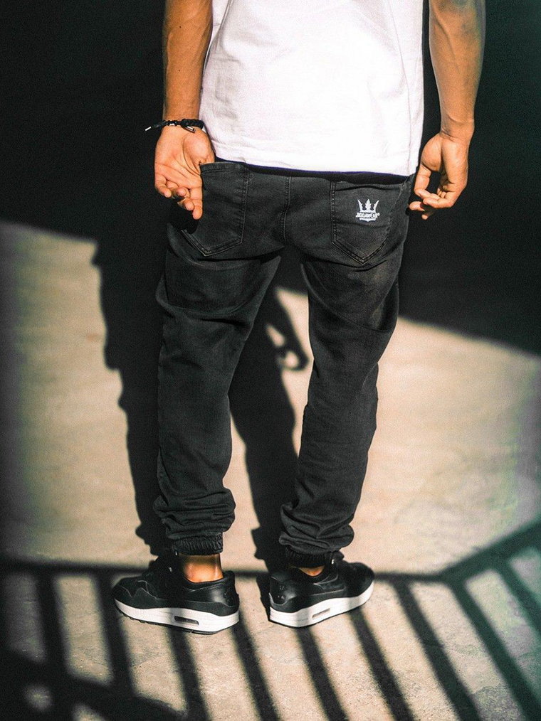 Spodnie Jeansowe Jogger Ze Ściągaczem Męskie Czarne Jigga Wear Crown
