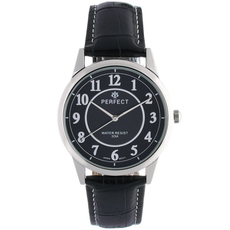 Zegarek męski kwarcowy czarno-srebrny klasyczny skórzany pasek C402