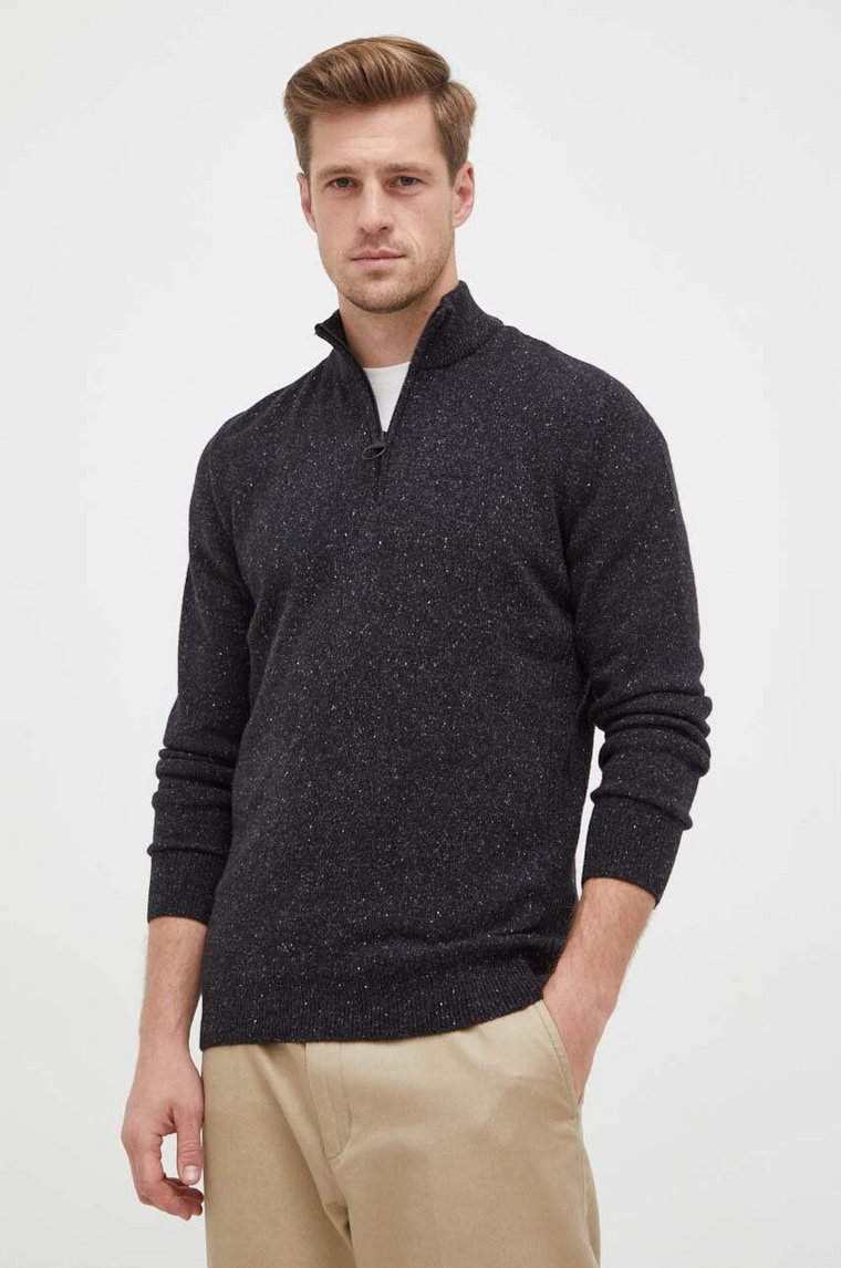 Barbour sweter wełniany męski kolor czarny z półgolfem