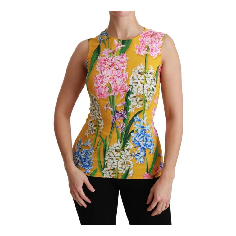 Yellow Floral Stretch Top Tank Blouse Dolce & Gabbana