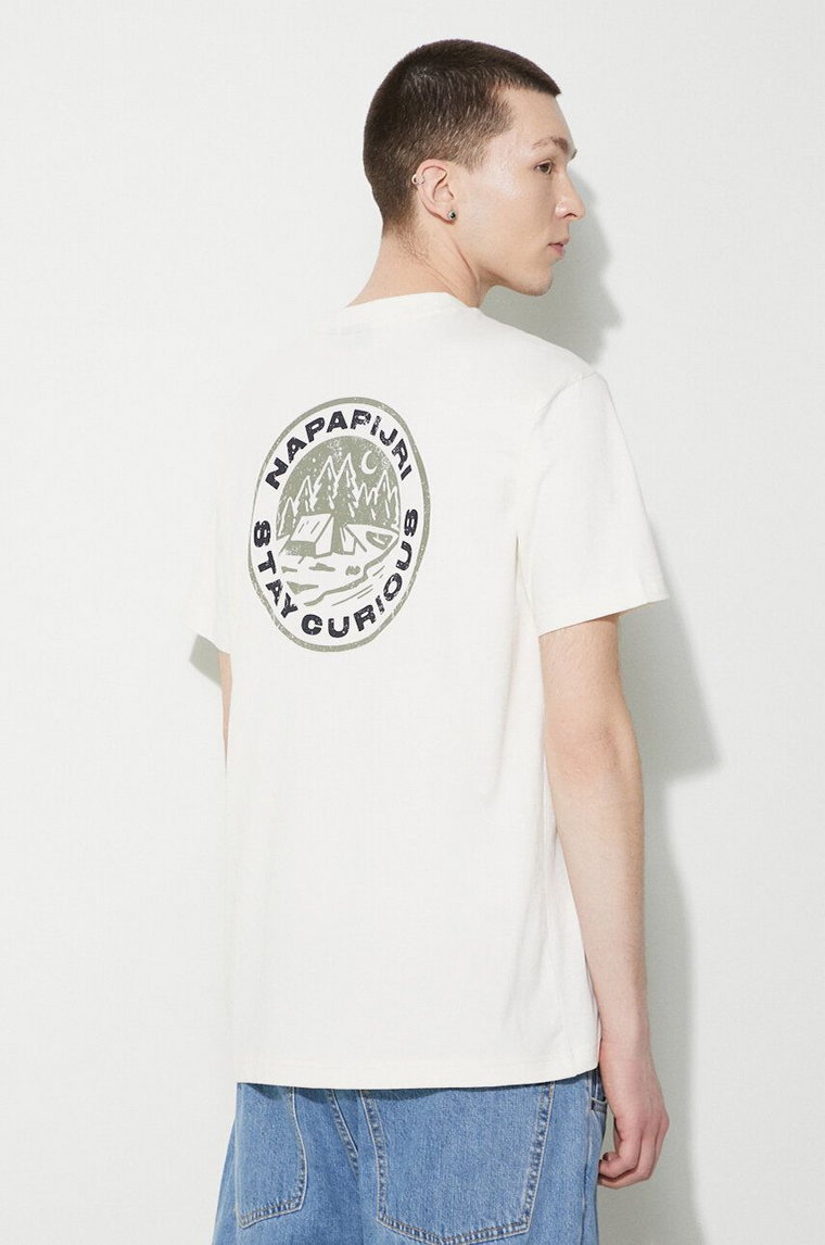 Napapijri t-shirt bawełniany S-Kotcho męski kolor beżowy z nadrukiem NP0A4HTVN1A1