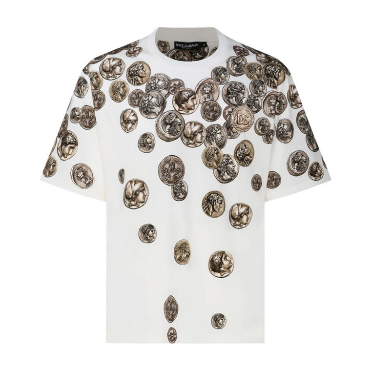 Beżowa Bawełniana Koszulka z Grafiką - Oversize Fit Dolce & Gabbana