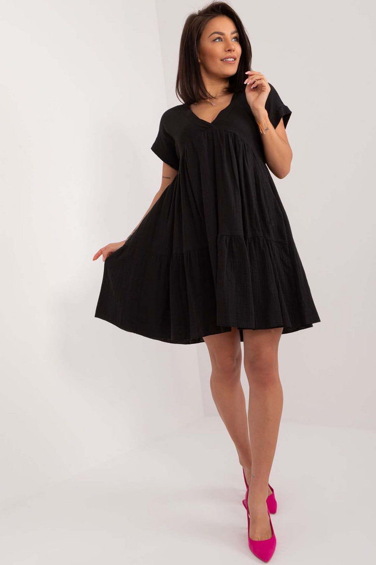Luźna bawełniana sukienka damska - czarna