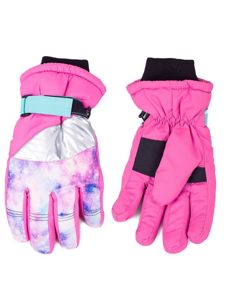 Rękawiczki narciarskie dziewczęce pięciopalczaste kosmos