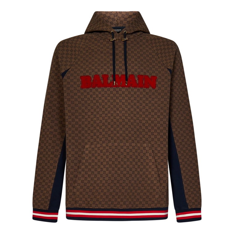 Brązowy Mini Monogram Jacquard Hoodie Balmain