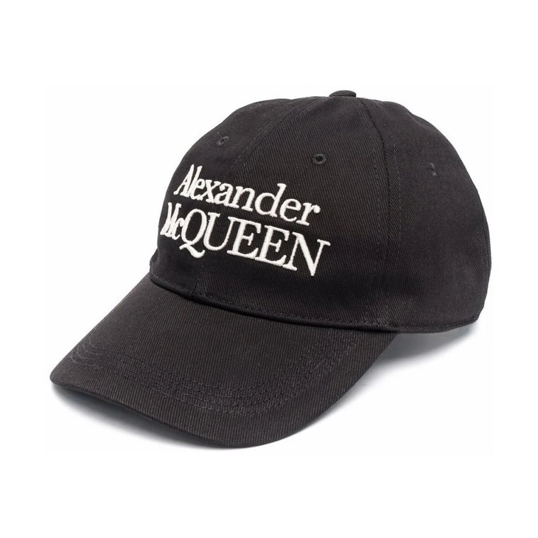 Czarna Bawełniana Czapka z Haftowanym Logo Alexander McQueen