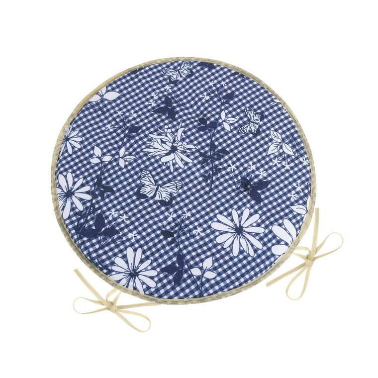 Bellatex Siedzisko DITA okrągłe gładkie Kratka z kwiatem niebieski, 40 cm