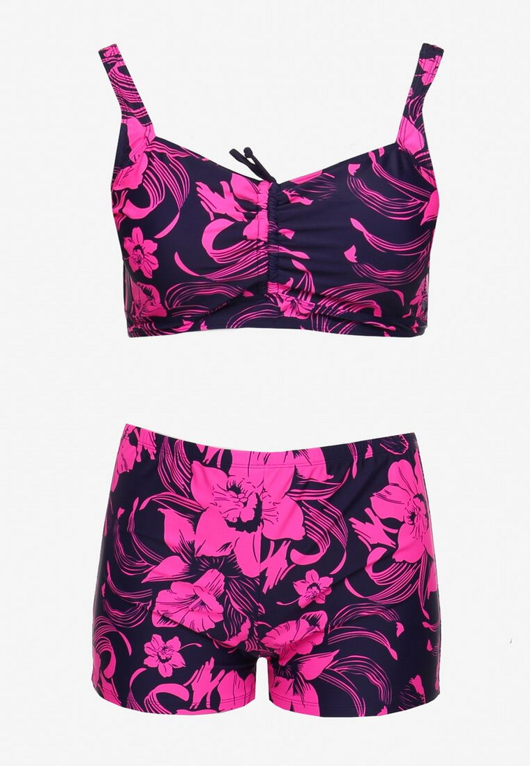 Fuksjowe Bikini Dwuczęściowe w Kwiatowy Print Szorty i Stanik Landora