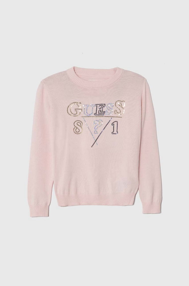 Guess sweter bawełniany dziecięcy kolor różowy lekki