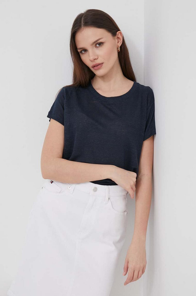 Pepe Jeans t-shirt lniany LILIAN kolor granatowy PL505768