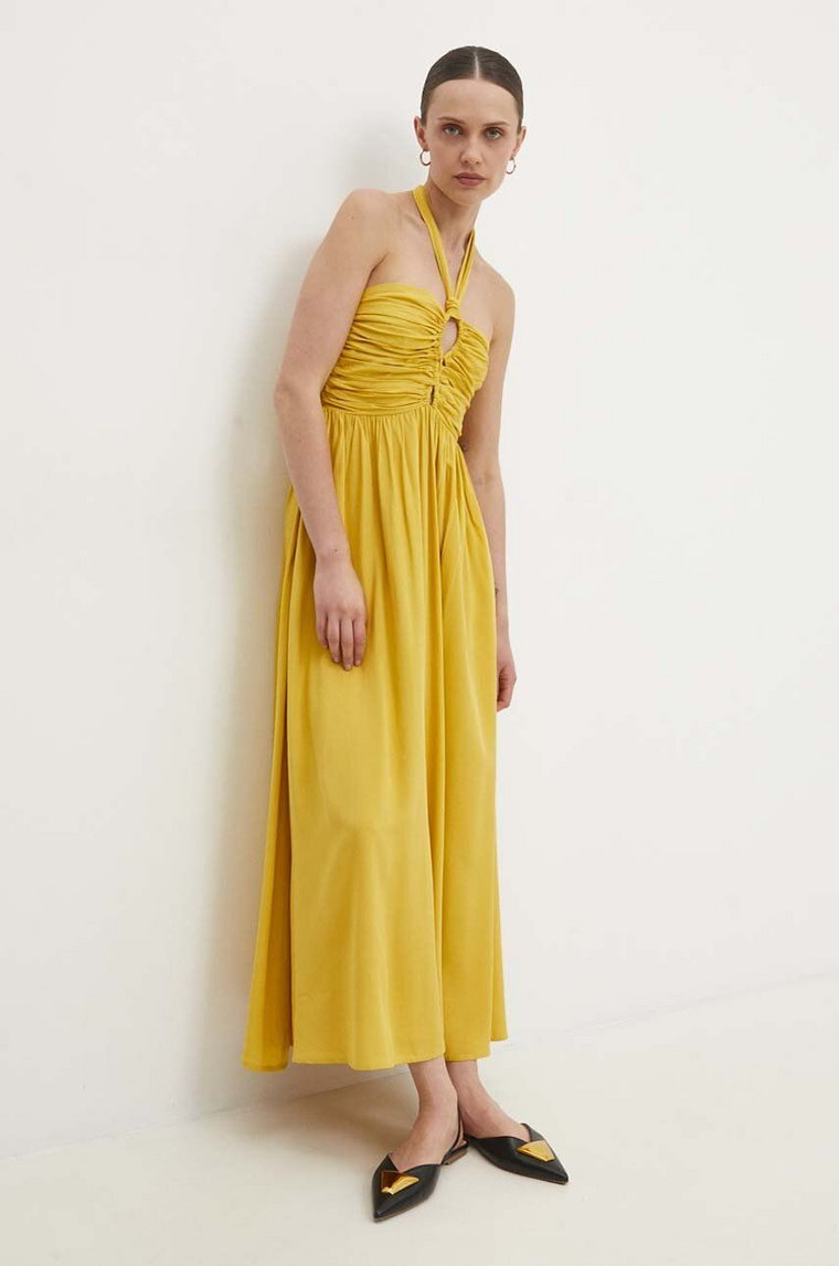 Answear Lab sukienka kolor żółty midi rozkloszowana