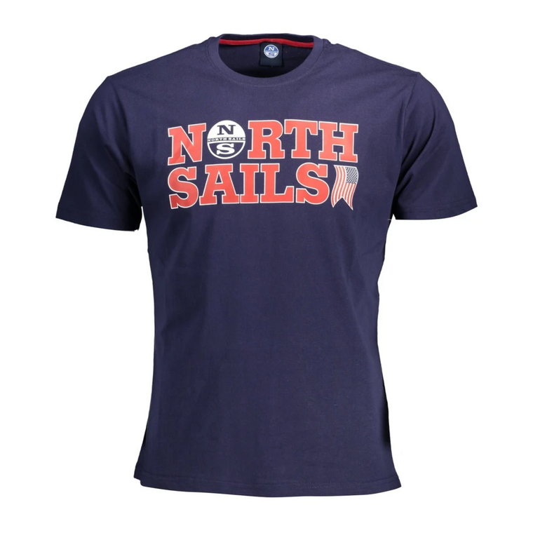 Niebieska Bawełniana Koszulka z Krótkim Rękawem i Nadrukiem Logo North Sails