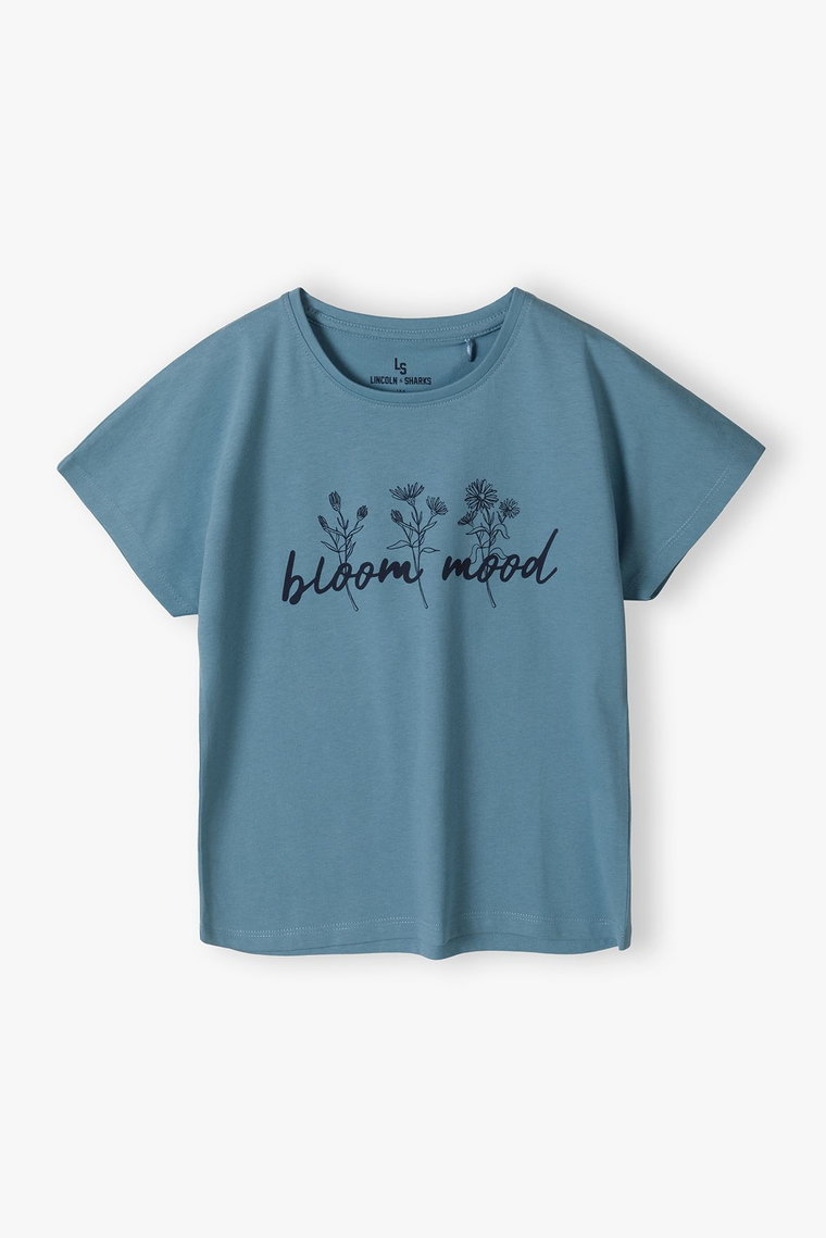 T-shirt dzianinowy dla dziewczynki - niebieski