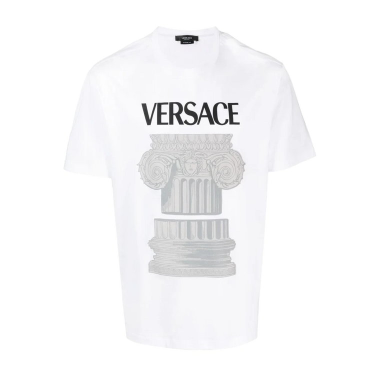 Białe T-shirty i Pola La Colonna Print Versace