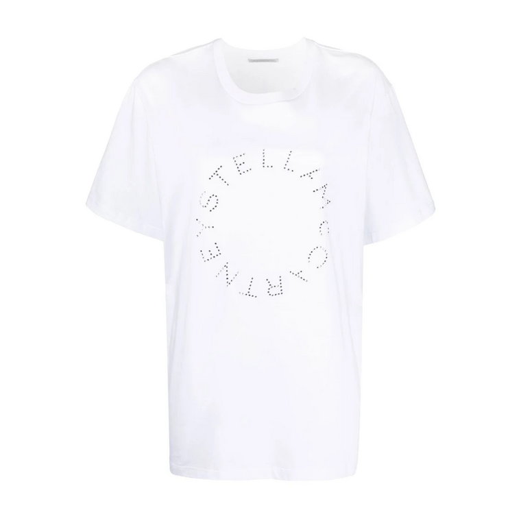 Biała Oversize'owa Bawełniana Koszulka z Logo ze Strasem Stella McCartney