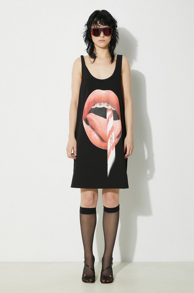 Fiorucci sukienka bawełniana Mouth Print Tank Dress kolor czarny mini oversize W01FPDTA111CO01BK01