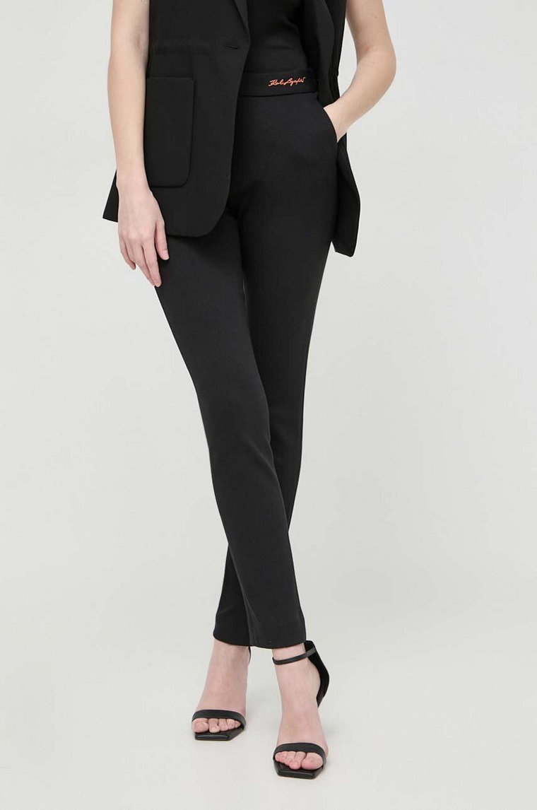 Karl Lagerfeld spodnie damskie kolor czarny dopasowane high waist