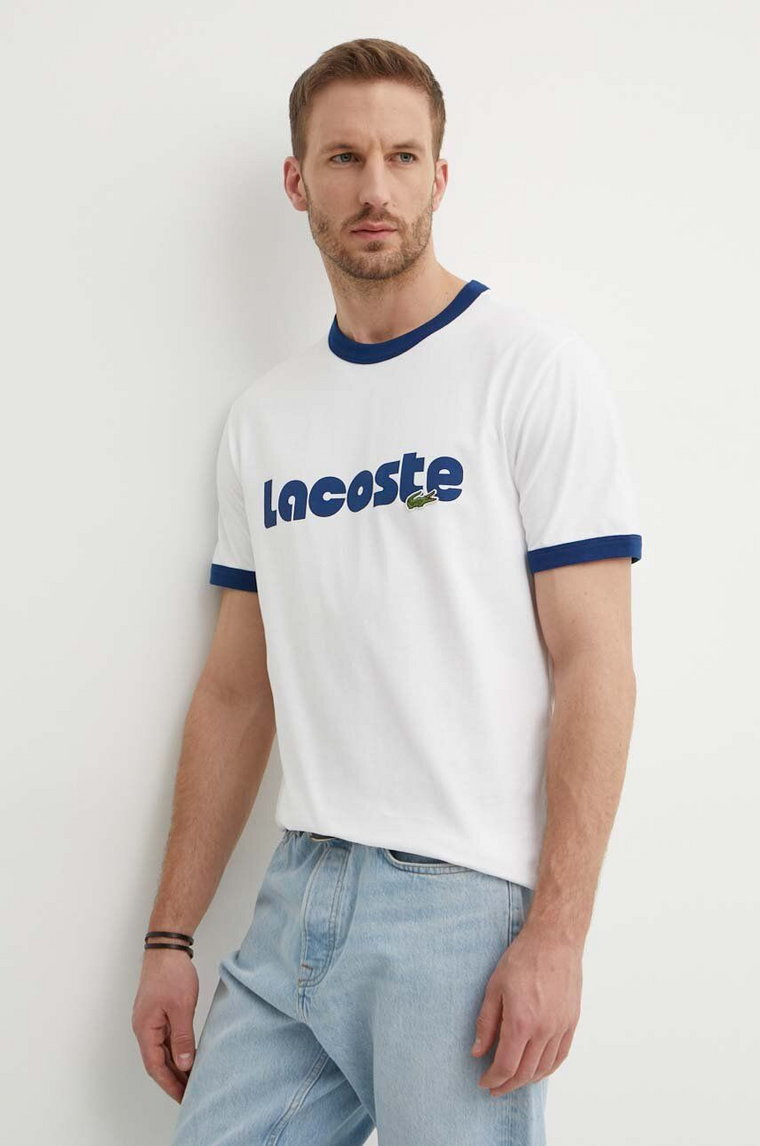 Lacoste t-shirt bawełniany męski kolor biały wzorzysty