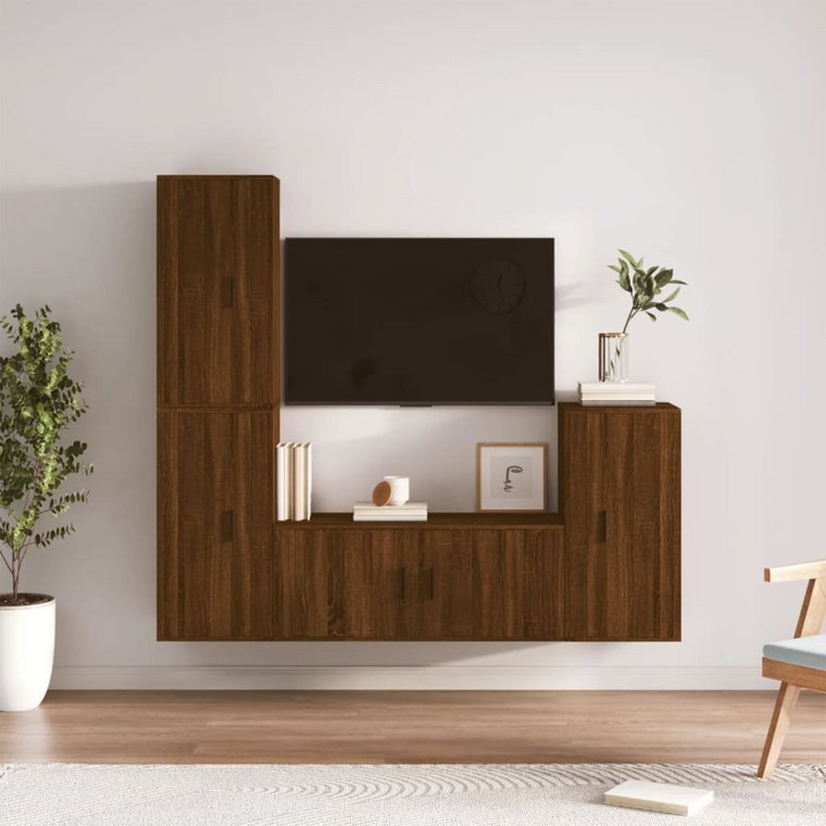 vidaXL Zestaw 4 szafek TV, brązowy dąb, materiał drewnopochodny