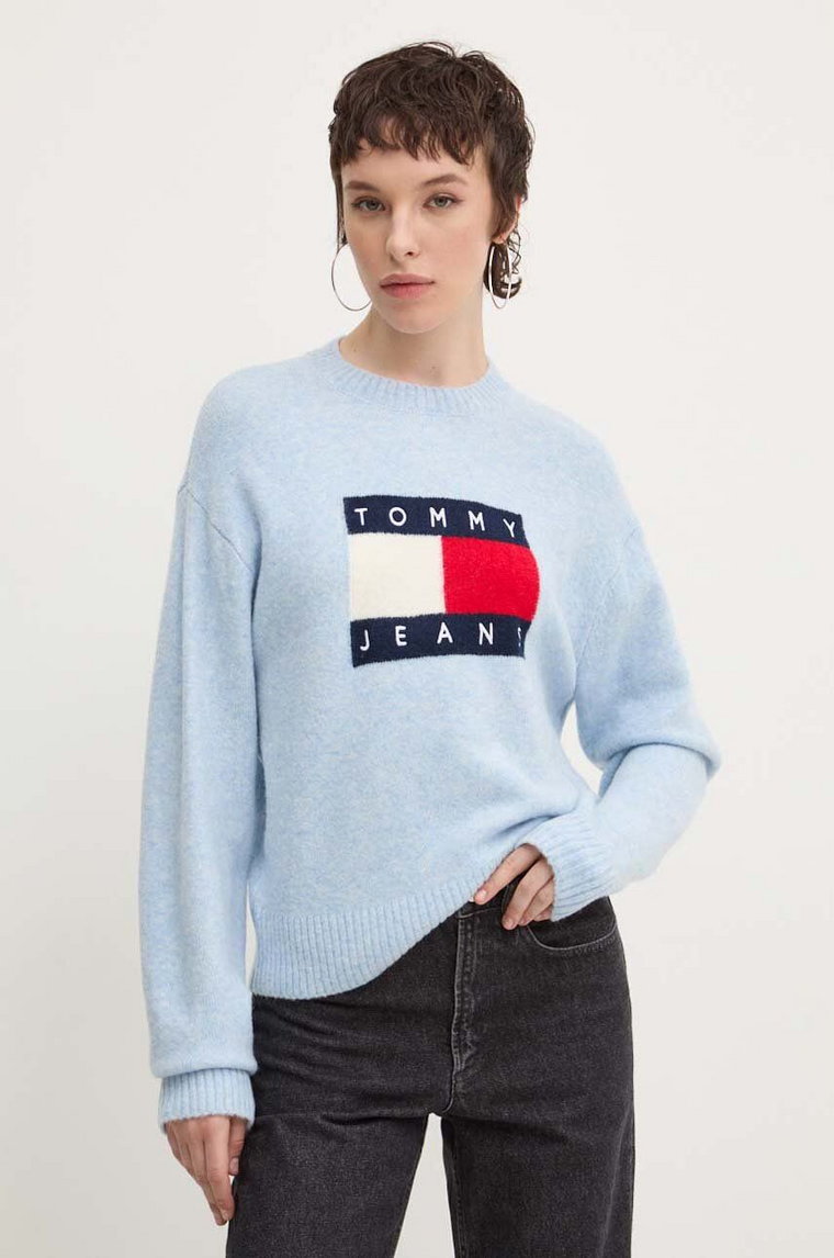 Tommy Jeans sweter z domieszką wełny damski kolor niebieski lekki DW0DW18681