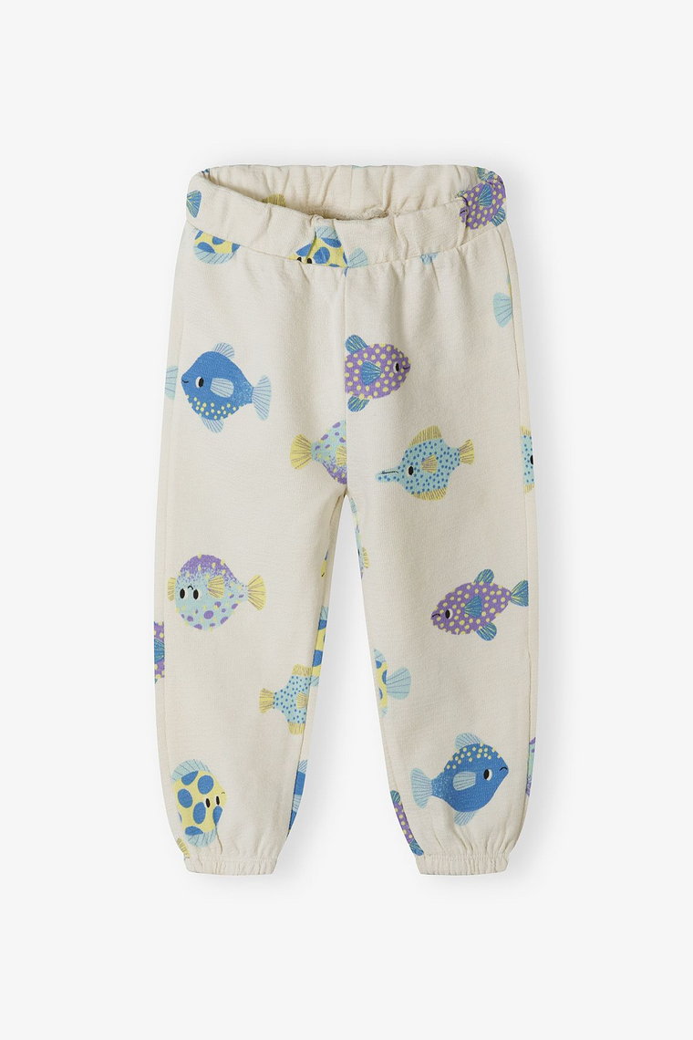 Spodnie dresowe dla niemowlaka - beżowe w rybki - 5.10.15.