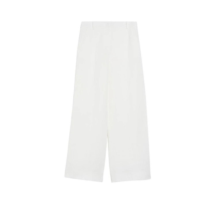 Białe lniane spodnie z szerokimi nogawkami Max Mara