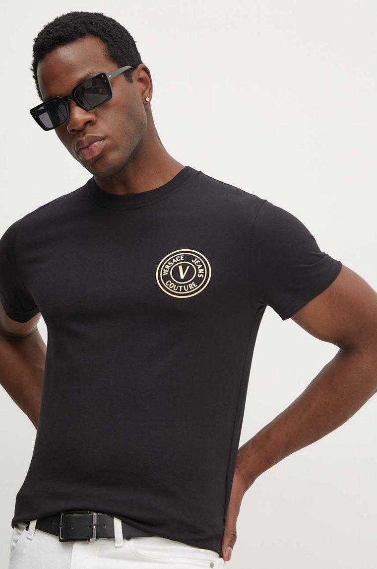 Versace Jeans Couture t-shirt bawełniany męski kolor czarny z nadrukiem 77GAHT00 CJ00T