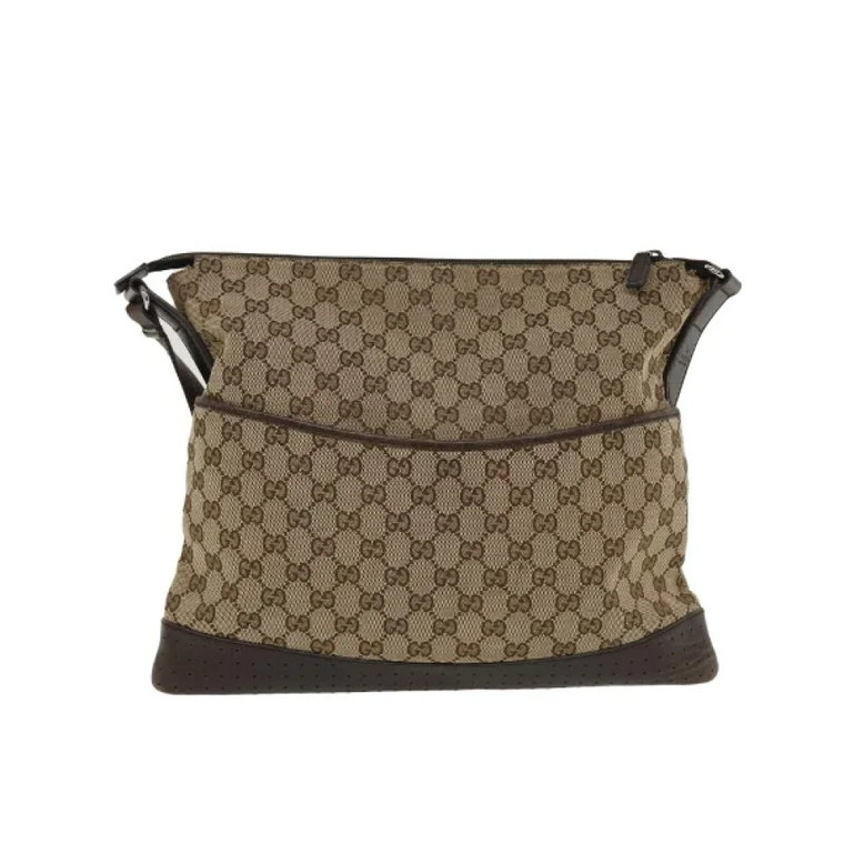 Używana beżowa torba na ramię z płótna Gucci Vintage