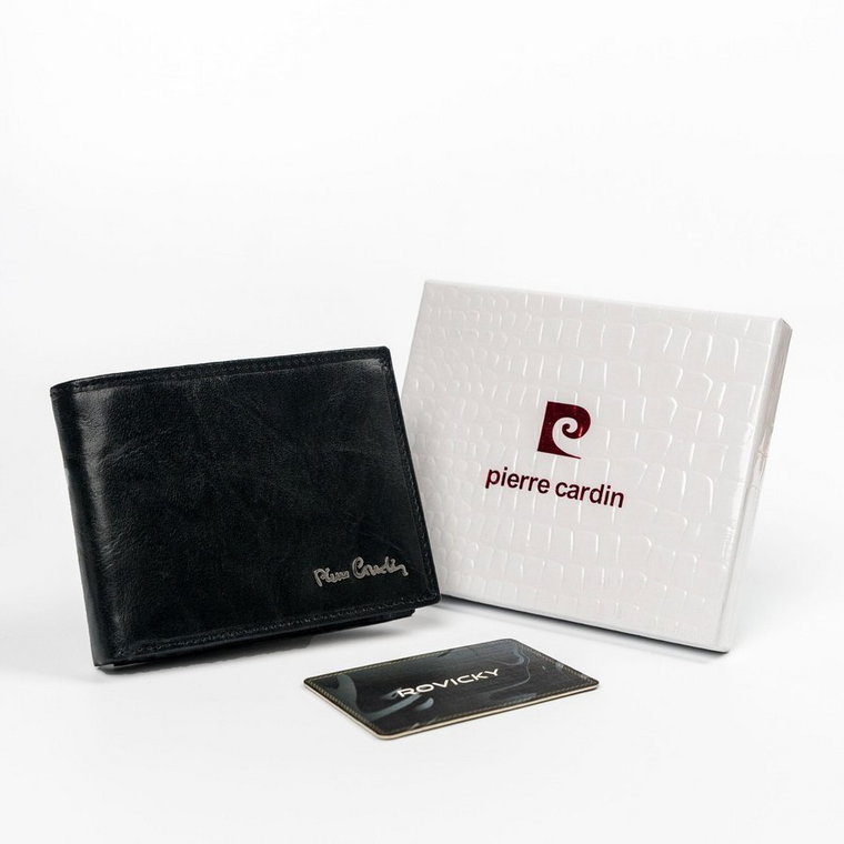 Poręczny, składany portfel męski ze skóry naturalnej, RFID -  Pierre Cardin