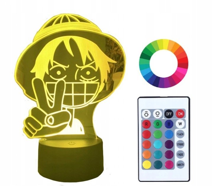 Lampka Nocna 3D LED Imię Monkey Luffy One Piece