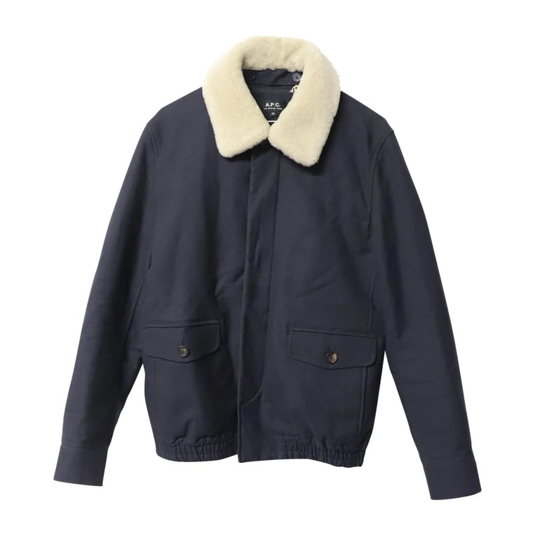 A.p.c Shearling Collar Blouson Jacket in Navy Blue Wool A.p.c.