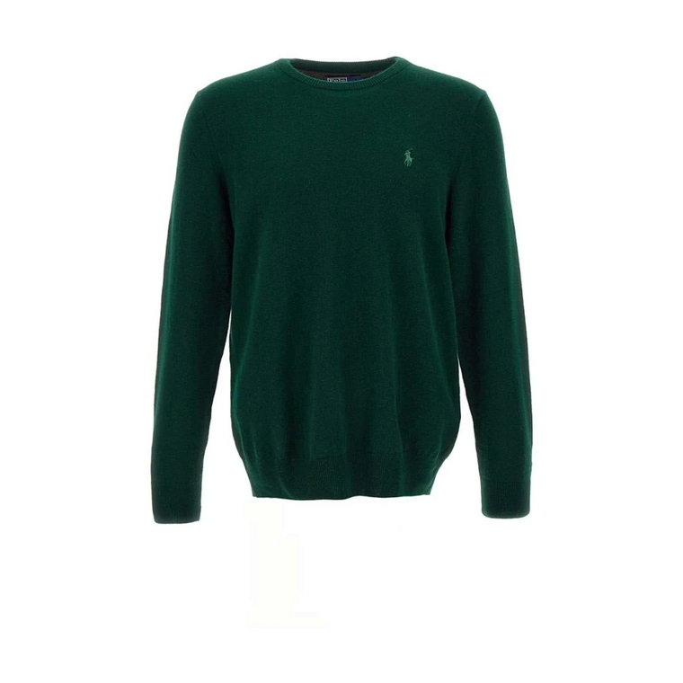 Zielony Sweter Męski z Wełny, Dekolt Okrągły, Regularny Krój Ralph Lauren