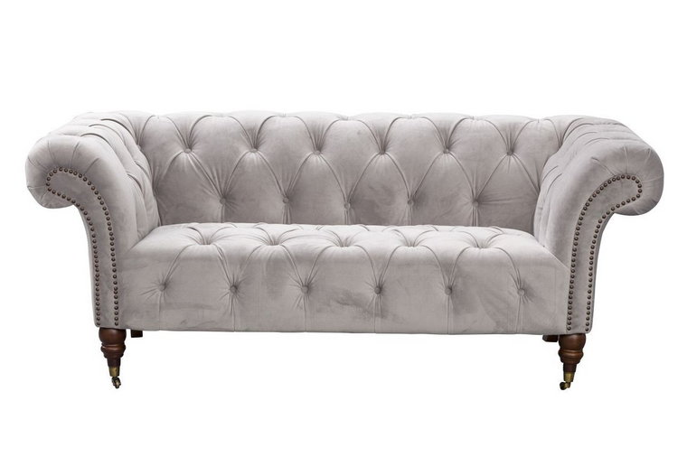 Sofa dwuosobowa DEKORIA Chesterfield Glamour Velvet, szara, 187x94x74 cm