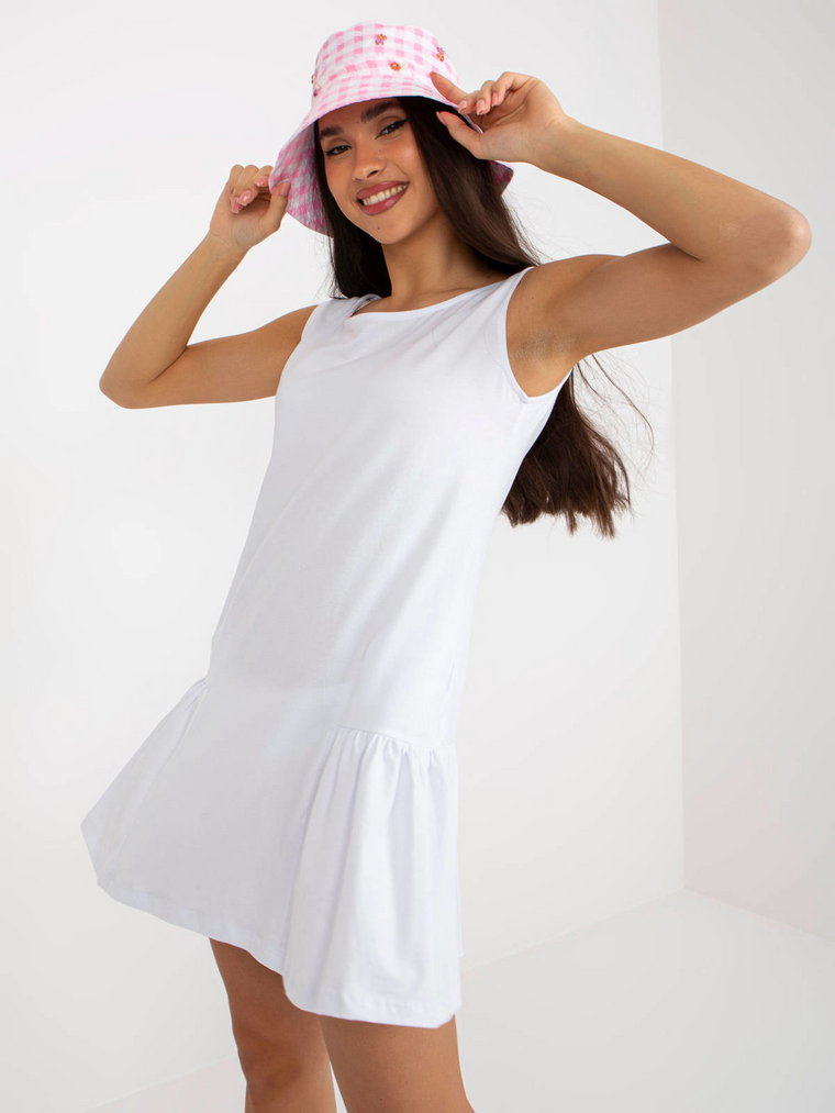Tunika z falbaną biały sukienka codzienna dekolt okrągły bez rękawów długość mini falbana