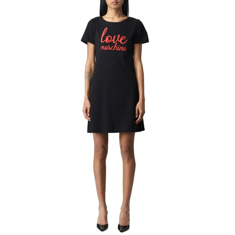 Czarna Sukienka z Logo Love Moschino