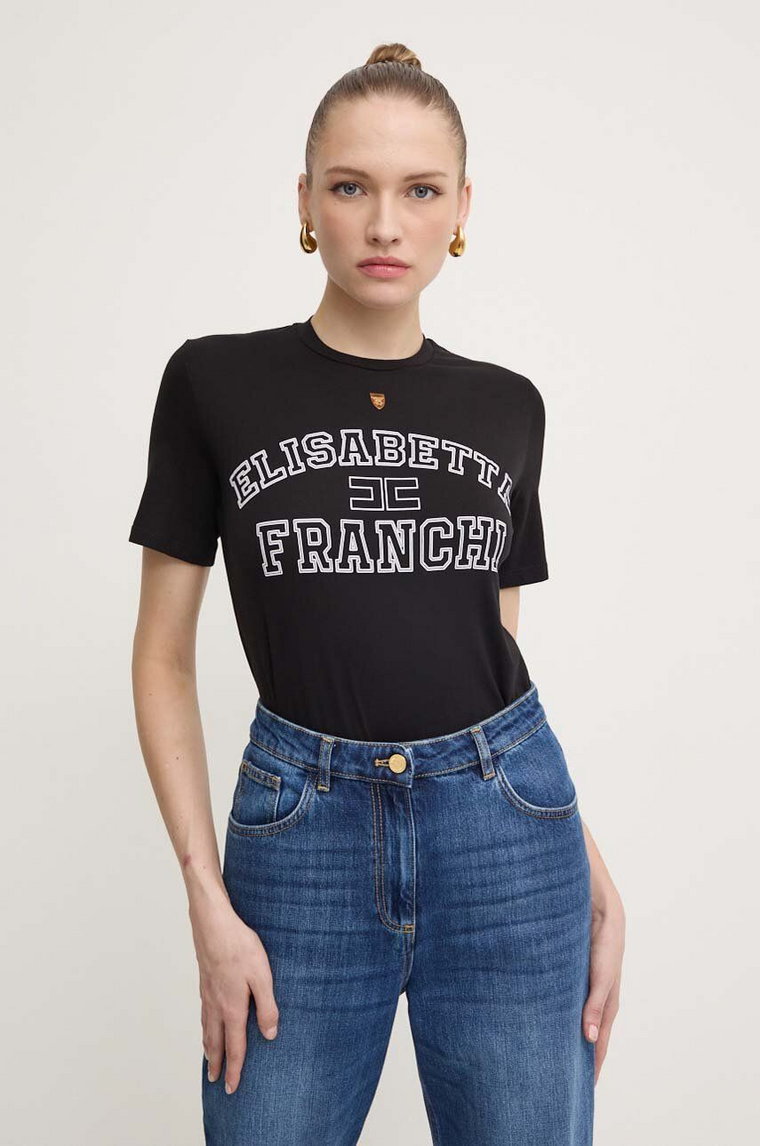 Elisabetta Franchi t-shirt bawełniany damski kolor czarny MA01546E2