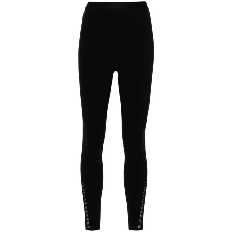 Czarne Super-Skinny Spodnie z Logo w Pasie Wolford