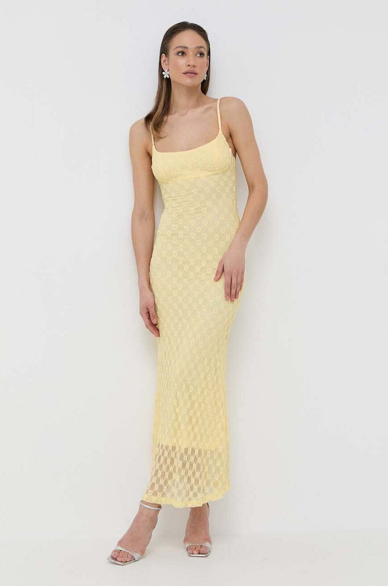 Bardot sukienka ADONI kolor żółty maxi dopasowana 57998DB1