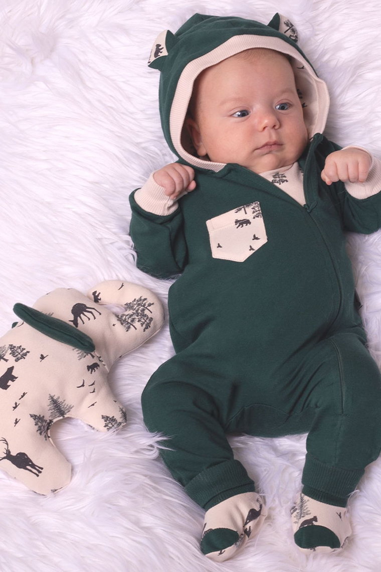 Zielony bawełniany pajac niemowlęcy chłopięcy