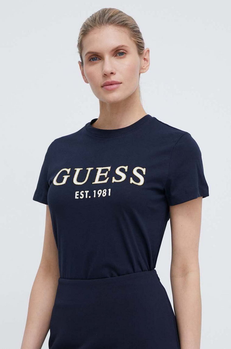 Guess t-shirt bawełniany NYRA damski kolor granatowy V4GI01 I3Z14