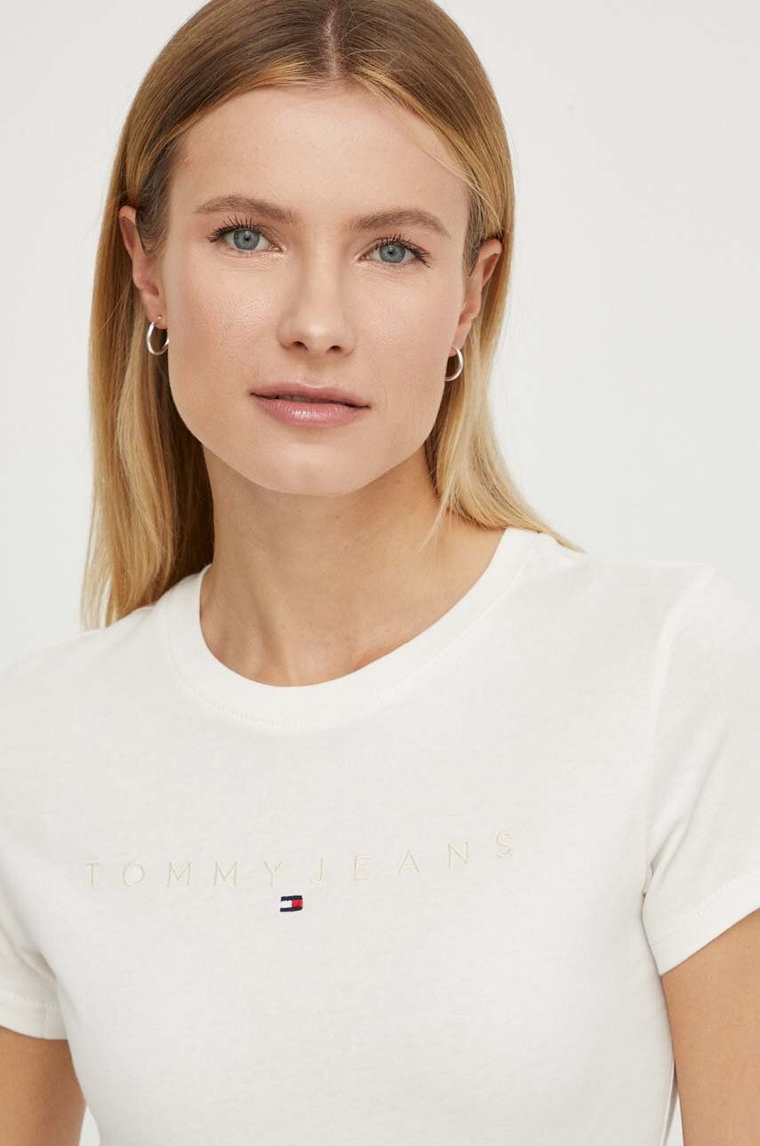 Tommy Jeans t-shirt bawełniany damski kolor beżowy DW0DW17827