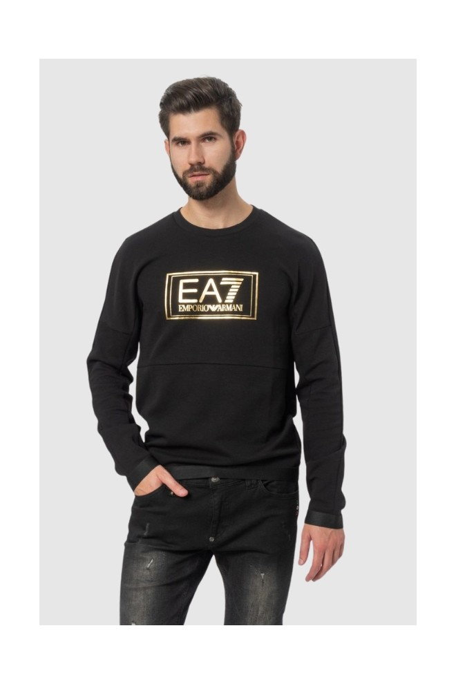 EA7 Czarna męska bluza z dużym złotym logo
