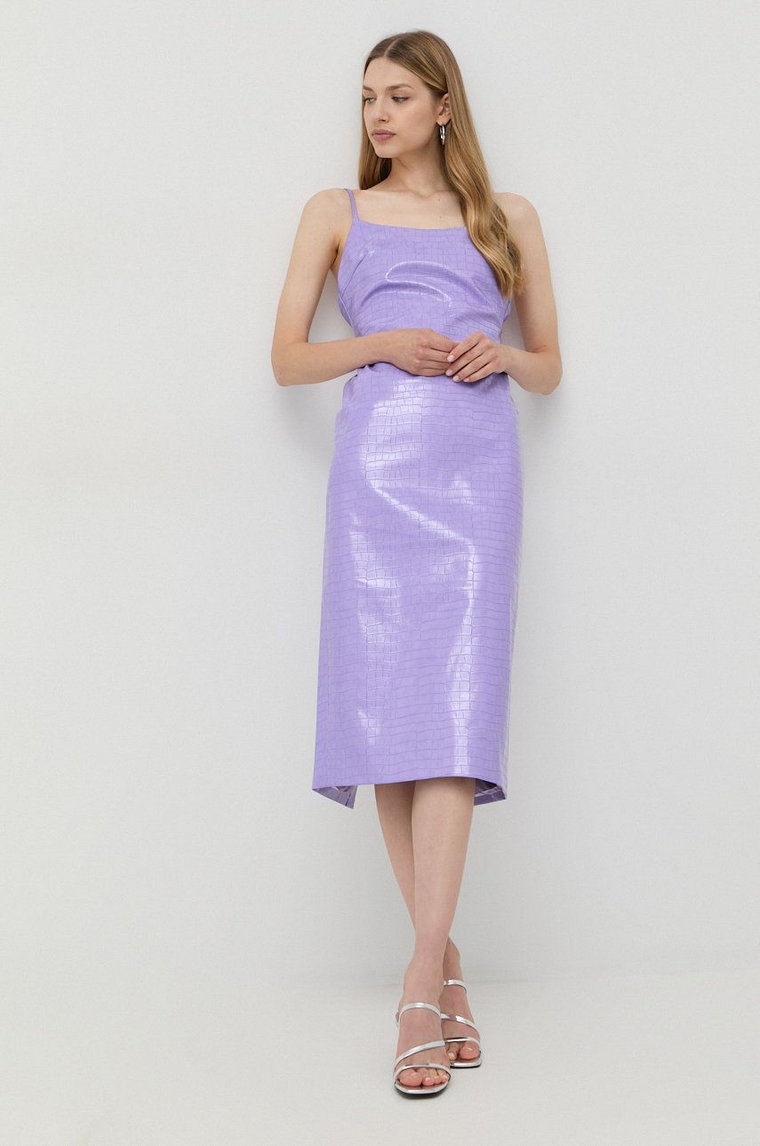 Bardot sukienka kolor fioletowy midi prosta
