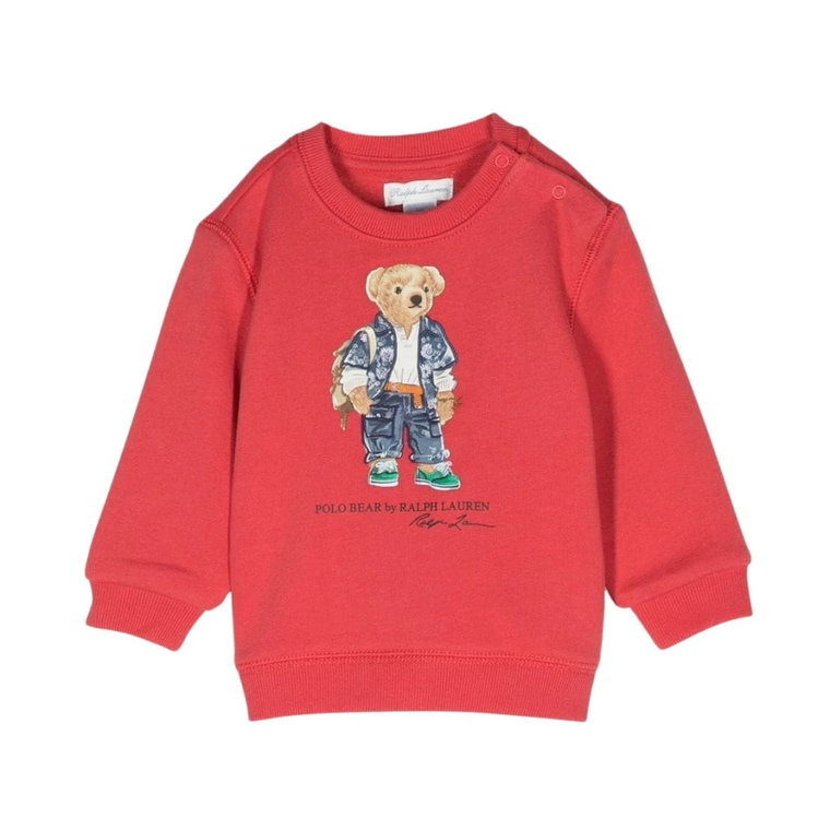 Dziecięcy Sweter z Bawełny, Żywy Czerwony, Graficzny Druk Ralph Lauren