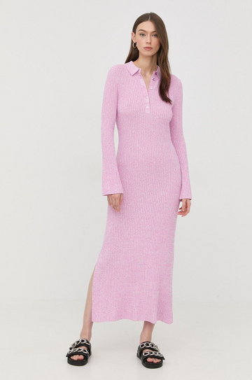 BOSS sukienka 50474032 kolor fioletowy maxi dopasowana