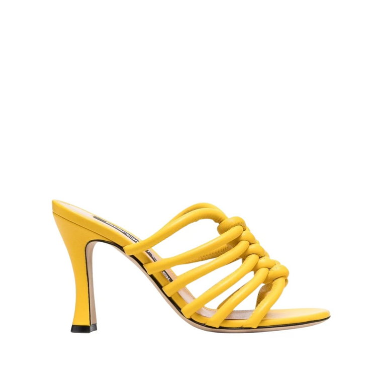 Żółte Skórzane Sandały na Wysokim Obcasie Sergio Rossi