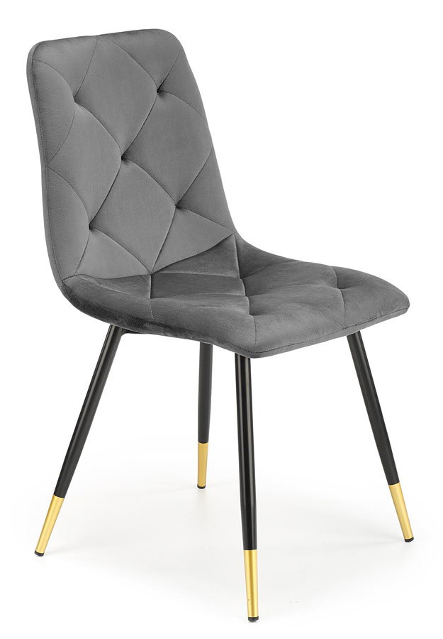 Szare tapicerowane welurem krzesło pikowane - Vimo